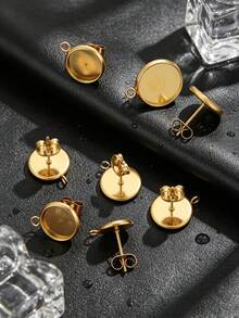 20入 304不鏽鋼 18K鍍金空白耳釘耳背，平頭環扣耳釘，DIY手工珠寶製作配件 - 耳環 - 查看 2