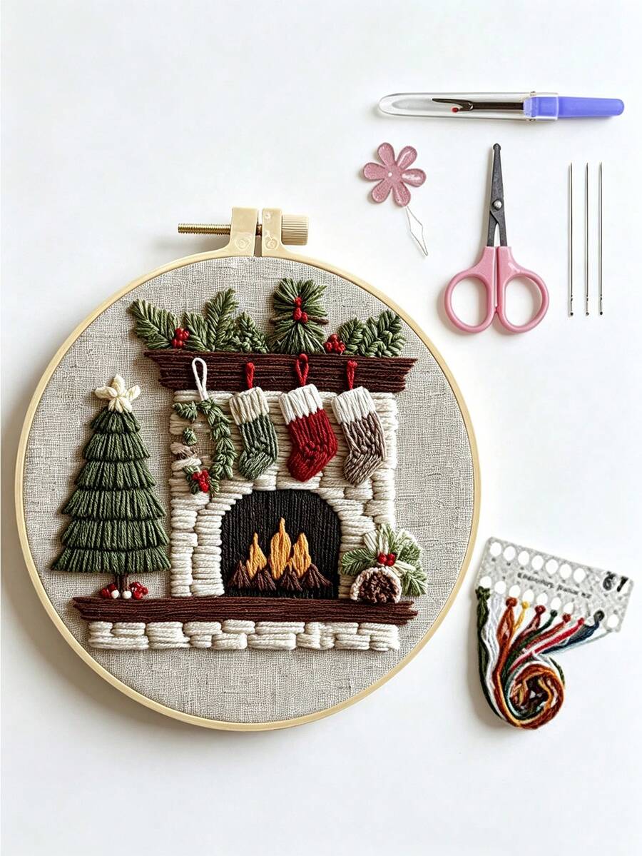 1 Set Christmas Handmade Embroidery Kit, Suitable For Beginners, DIY Handmade Material Pack, Colorful Fabric, Seasonal Artwork, Suitable For Holiday Gifts, Home Decor, Office Handmade Art, Gifts For Friends Or Family - Multicolor - View 1
