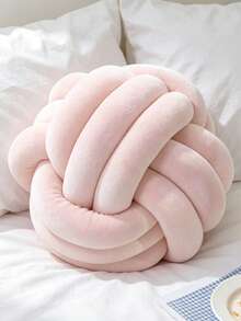 1pc Handmade Solid Color 3-Strand Woven Ball Decor, Suitable As Pillow, Sofa, Coffee Table Ornament, Bedroom Bedside Cushion, 3 Size Options, Pink - Gouache - View 1