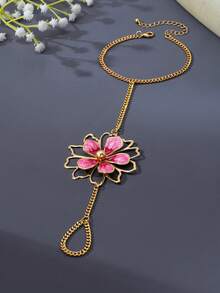 1pc Double Layer Gold Oil Drip Enamel Hollow Floral Toe Ring Foot Chain, Elegant Elegant Sexy Jewelry Suitable For Vacation And Party - Orange - View 8