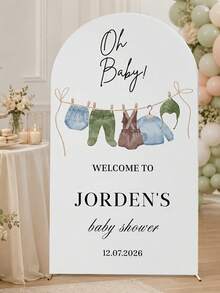1pc Customized Elastic Arch Decor Fabric, Customizable Name And Date, Suitable For Baby Boy, Girl Or Gender Neutral Baby Shower Welcome Banner, Used For Baby Shower Photo Booth, Party Entrance And Celebration Backdrop Decoration - Multicolor - View 5