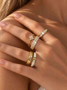 5pcs/Set Women's European & American Style Delicate Starry Stackable Ring Set, Halloween/Christmas/Anniversary Gift - Gold 2 - View 4