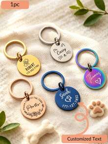 CFUNIQ 1pc Customized Round Dog Tag (With Small Ring), Dog ID Tag, Personalized Dog Name Tag, Cat Supplies, Engraved ID Tag, Silent Dog Tag, Stainless Steel Dog Tag, Customized Pet Name Tag, Pet Gift, Dog Birthday Gift, Gift For Dog Lovers, Durable, QR Code - Multicolor - View 12