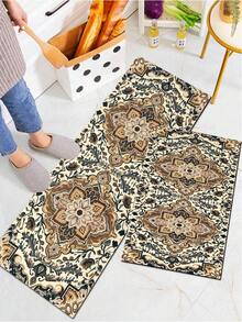 1/2pcs Autumn Vintage Diatomaceous Earth Mat, Bohemian Floral Pattern Style, Super Absorbent, Non-Slip, Perfect For Bathroom, Kitchen And Dining Room, Quick Dry, Perfect Gift For Home Decor And Bathroom Mat, Holiday Gift! - Multicolor - View 4