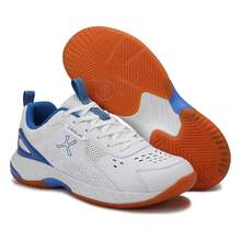 Men Lace‑Up Badminton Shoes Breathable Mesh Upper Indoor Court Training Athletic Sports Sneakers - White and Blue - View 2