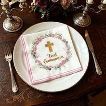 10/20/40pcs Elegant Cross & God Blessing Napkins, Design Suitable For Baptism, Wedding And Communion Ceremonies, Perfect For Religious , Church Events, Baptism Coasters And Wedding Table Decor - View 4
