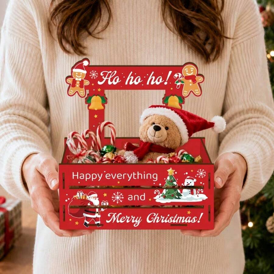 Semoga semuanya berjalan dengan baik, Selamat Natal! Kotak Penyimpanan Kayu Motif Santa Claus, Kotak Organizer Kayu Dekorasi Natal, Wadah Penyimpanan Dekoratif Terbuka, Dekorasi Rumah Gaya Pastoral untuk Meja, Hadiah Natal Sempurna untuk Teman dan Keluarga - MultiWarna - View 1
