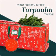 Christmas Tree Storage Bag For 7ft‑9ft Artificial Xmas Trees, Large Waterproof Dust‑Proof Woven Bag With Zipper & Reinforced Handles, Red Printed Rectangle Container, Holiday Home Organization For Attic Basement Indoor Outdoor Use - A - View 3