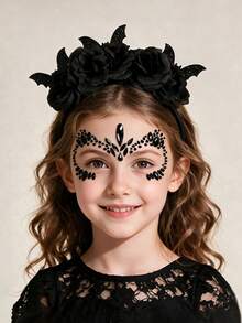 2PCS Halloween Party Headband Set - Includes Flower & Bat Decorated Headbands, Black Rhinestone - Multicolor - View 2