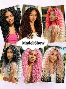3pcs 18/24 Inch Black Pink Gold Long Wavy Crochet Ponytail Hair Extensions, Natural Voluminous Synthetic Fiber Hair Pieces, Women's Daily Wear Hair Extensions - Black - View 6