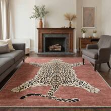 Velvet Leopard Print Non-Slip Rug, Suitable For Bathroom, Bedroom, Entryway Decoration, Suitable For Bedroom, Living Room, Entryway - Soft Washable Faux Cashmere Carpet With Duck And Bird Pattern, Machine Washable Bohemian Style Rug, Non-Slip Soft Round Carpet, Suitable For Bedroom, Living Room, Kitchen Home Decor - Multicolor - View 7