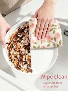Floral Pattern Dish Cloth - Quick-Drying, Thick And Extra-Wide Kitchen Towel. Soft And Breathable, Suitable For Bath Towel, Car Polishing Pad, And Dishwashing Or Glass Cleaning. - Multicolor - View 5