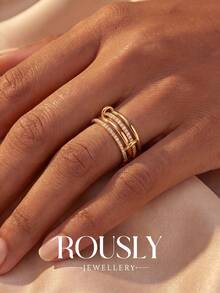 1pc Interlocking Ring, Four-Band Design, Fully Pave Set Sparkling, Unisex, High-Quality Exquisite Jewelry Gift - Four Interlocking Rings - View 4