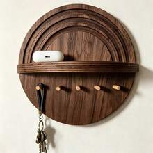 Round Wooden Key Holder Shelf, Nordic Style Entryway Storage Rack With Hooks, Bedroom Kitchen Bathroom Universal Room Decor, Multi-Functional Wall-Mounted Storage Rack, Minimalist Home Wall Decoration - View 9