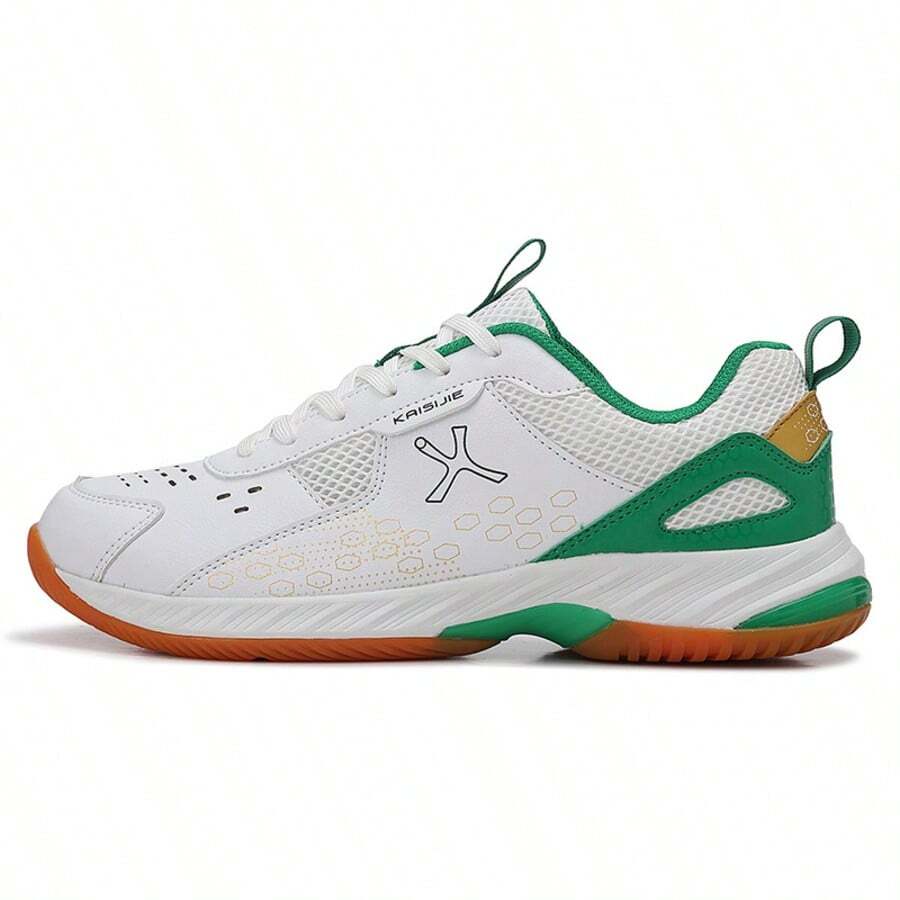 Men Lace‑Up Badminton Shoes Breathable Mesh Upper Indoor Court Training Athletic Sports Sneakers - White-green - View 1