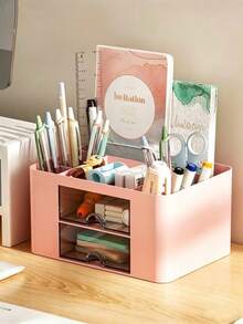 Desktop Organizer With 2 Drawers, Multifunctional Desktop Storage Box, 5 Compartment Desktop Organizer And Storage, Office Desktop Organizer - Multicolor - View 3