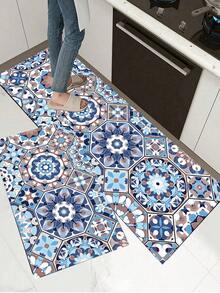 1/2pcs Diatomaceous Earth Bath Mat, Vintage Bohemian Floral Pattern Style, Super Absorbent, Non-Slip, Perfect For Bathroom, Kitchen And Dining Room, Quick Drying, Ideal Gift For Home Decor And Bathroom Mat - Multicolor - View 5