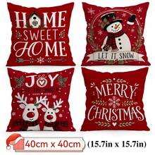 4pcs/1pc Warm Red Christmas Decorative Pattern Pillow Case Without Insert, Single-Sided Printed Pillow Case, Suitable For Living Room, Bedroom, Home Decor, All-Season Pillow Case - Multicolor - View 12