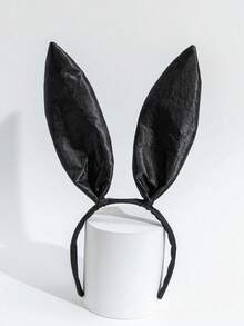 1 chiếc băng đô tai thỏ satin cá nhân hóa cho tiệc lễ hội Halloween, phù hợp làm phụ kiện hóa trang ngày lễ - màu đen - Xem 4