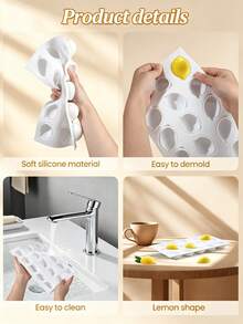 Lemon Silicone Mold 15-Cavity 3D, Non-Stick Baking Pan For Chocolate Fondant Jelly Pudding Cake, Christmas Cake Decorating Mold, Easy Clean Reusable For Family Party DIY Kitchen Baking Supplies - White - View 7