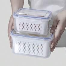 Juego de 4/3/1 piezas de contenedores de almacenamiento de alimentos azules con colador y tapa desmontables, organizador apilable para refrigerador, caja de almacenamiento y escurridor de frutas y verduras, adecuado para cocina y preparación de comidas - Ver 11