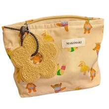 1pc Cute Bear Print Canvas Storage Bag, Large Capacity Zipper Organizer With Flower Charm, Travel Daily Storage Bag For Women - Multicolor - View 6
