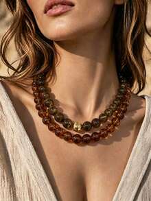 1 pieza Collar de cuentas bohemio con patrón de mármol exagerado, grueso y apilable, adecuado para vacaciones - Collar degradado multicolor vintage - Ver 18