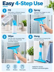 3-In-1 Multi-Functional Glass Cleaning Tool With Sprinkler, Polypropylene (PP) Plastic, For Bathroom, Kitchen, Living Room, Bedroom, Toilet - Efficient Mirror And Window Scraper - A - View 7