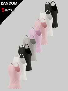 5pcs Girls Random Color Ribbed Cami Tops Scalloped Hem Slim Fit Camisole Soft Tank Tops For Back To School - Multicolor - View 2