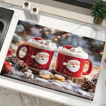 1PC Red Christmas Coffee Cup Print Diatomite Absorbent Welcome Mat, Non‑Slip Small Floor Rug, Christmas Decor Mat For Stovetop Coffee Machine Water Bar Counter, Indoor Outdoor Front Door Kitchen Home Decor - Multicolor - View 6