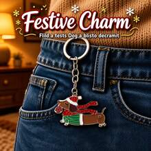 Christmas Dachshund Keychain Gift Set, Enamel Dog Key Ring With Metal Gift Tin & Shredded Paper Filler, Festive Holiday Charm For Backpack, Handbag, Keys & Gifts - View 4