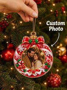 1 buah Ornamen Foto Personalisasi, Ornamen Natal Bingkai Kustom, Hadiah Kenang-kenangan Foto untuk Pasangan, Keluarga, Dekorasi Pohon Natal, Hadiah Natal - MultiWarna - View 2