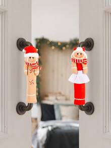 1pc/2pcs Christmas Gingerbread Man Refrigerator Handle Cover, Cute Gingerbread Boy & Girl Plush Fridge Handle Protector, Scene Decoration, Holiday Decor, Room Decor, Home Decor, Theme Party Decoration, Christmas Decoration - Multicolor - View 7