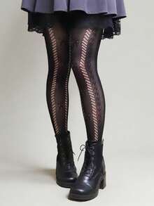 STAR RIVER 1 Pair Lolita Lace Heart Pattern Fishnet Tights, Sweet Minimalist Sexy Cute Bowknot Pantyhose, Versatile For Daily Wear - Multicolor - View 13