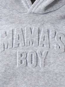 Bhchntiy Baby Boy Autumn/Winter New "Mom's Boy" Letter Embossed Solid Color Hoodie, Solid Color Vest And Long Pants Casual Fashion Set - Grey - View 5
