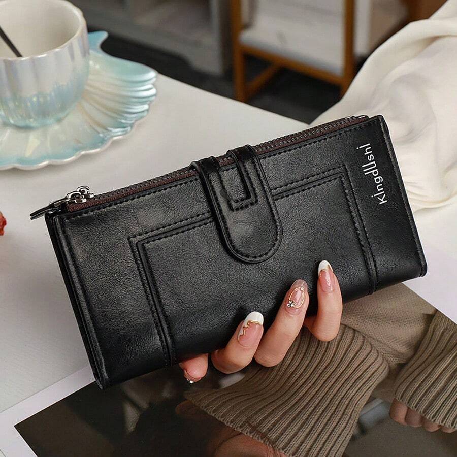 Women's Long Wallet, Fashionable Minimalist Magnetic Closure Wallet, Multi-Card Slot Zipper Clutch, Suitable For Daily Use, Perfect For Holiday Gifts - Multicolor - View 1