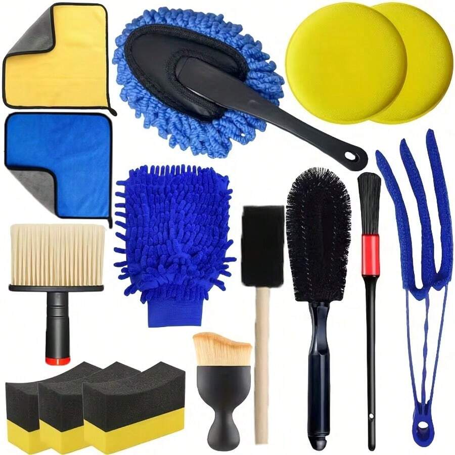 15/9/6pcs Car Wash Kit, Car Detailing Brush, Microfiber Cloths, Polishing Sponges - Automotive Cleaning Tool Set,Car Accessories