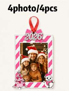 Custom Striped Frame Christmas Photo Ornament 2026, Personalized Tree Hanging Decor For Home Party, Festive Xmas Keepsake, Customized Holiday Photo Frame Ornament, Customizable Picture Christmas Gift For Family, Couples, Friends, Family Keepsake Gift - Style B - View 11