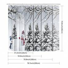 1pc Christmas Print Shower Curtain, Abstract Vintage Polyester Fabric Shower Curtain With 12 Hooks, Suitable For Bathroom Or Bathtub Decor - Multicolor - View 3