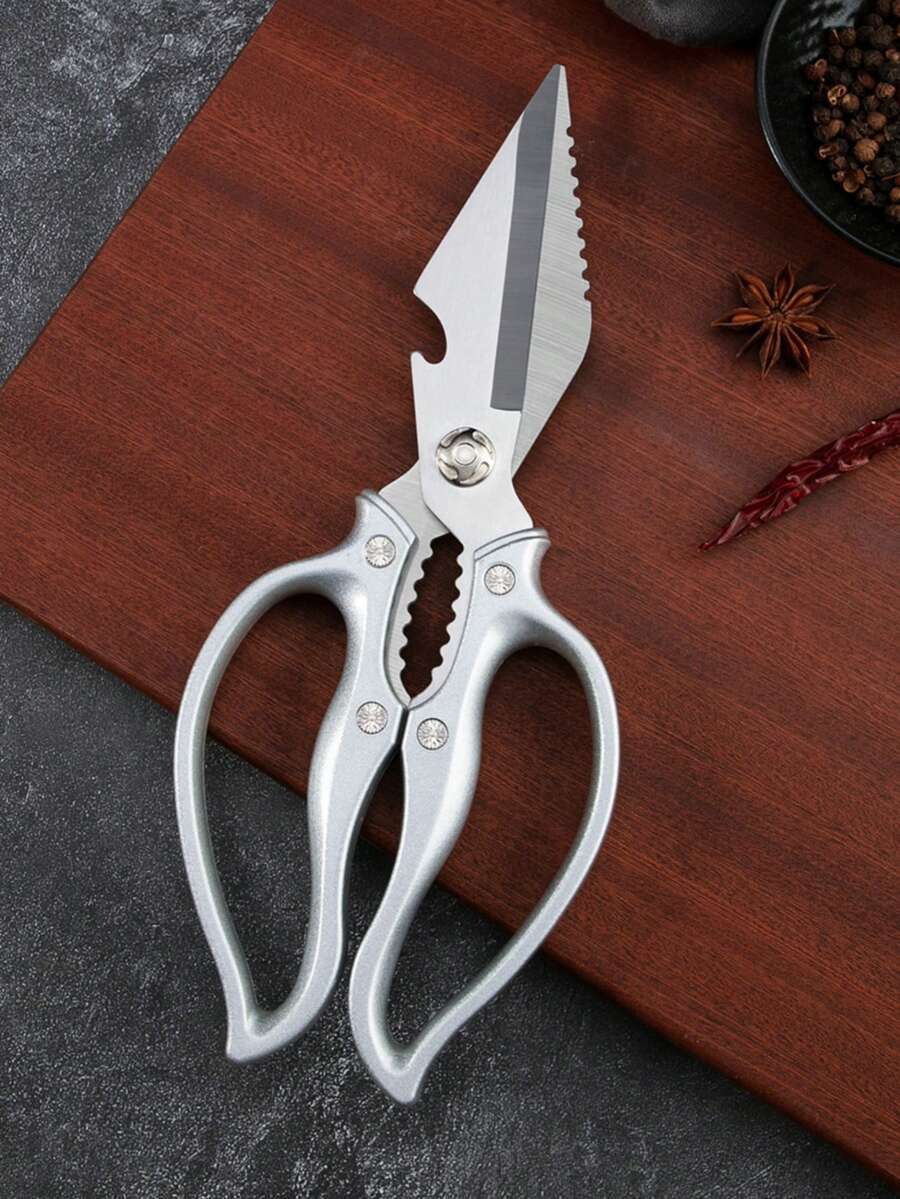 Thick Handle Large Mouth Kitchen Scissors, Chicken Bone Shears, Stainless Steel Fish Scale Scraper, Multi-Function 3-In-1 Scissors, Can Open Nuts, Open Bottles And Scrape Fish Scales, Practical Kitchen Scissors - Multicolor - View 1