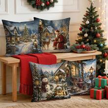 4pcs/1pc Winter Country Christmas Cottage Pattern Pillow Case, Single-Sided Printed Pillow Cover, Suitable For Living Room Bedroom Home Decor, All Season Pillow Case - Multicolor - View 7