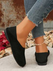Spring Summer Autumn Comfortable Casual Flat Slip-On Shoes Suede Round Toe Lightweight Anti-Slip Wear-Resistant Versatile Black Flat Shoes - Black - View 1