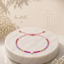 1PC Bohemian Minimalist Summer, Faux Pearl Beaded Bracelet, Adjustable Drawstring Friendship Bracelet, Birthday Gift - Multicolor - View 1