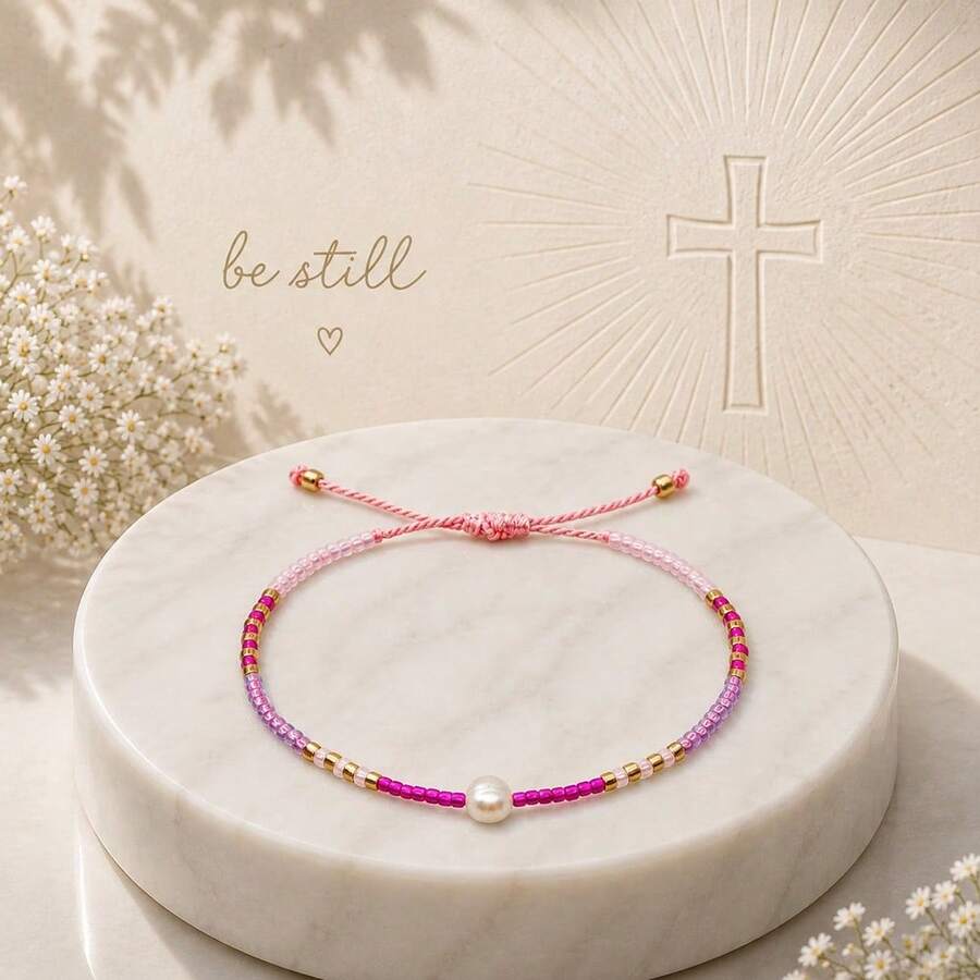 1PC Bohemian Minimalist Summer, Faux Pearl Beaded Bracelet, Adjustable Drawstring Friendship Bracelet, Birthday Gift - Multicolor - View 1