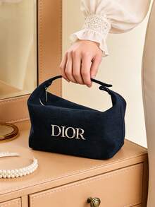Dior 丹寧帆布手提化妝包，拉鍊式化妝品收納袋，便攜式收納包，適合日常通勤、購物、旅行，女性女孩理想的節日生日禮物 - 牛仔藍 - 查看 6
