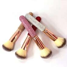 1pc Rhinestone Handle Makeup Brush, Rose Gold Metal Ferrule, Soft Fluffy Bristles, Shiny Makeup Tool, Suitable For Foundation, Blush, Contour, Highlighter, Base Makeup, Ideal For Daily Makeup, Travel And Gifting - Multicolor - View 5