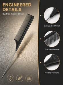 Rat Tail Hair Comb, Professional Fine‑Tooth Pointed Tail Styling Comb, Anti‑Static Hair Parting Teasing Comb For Salon Hairdressing Braiding Dyeing - Black - View 7
