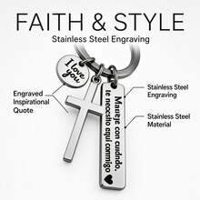 1 Set Stainless Steel Spanish Blessing Keychain With Metal Gift Tin, Engraved Couple Car Pendant, Meaningful Gift For Him & Her - View 2