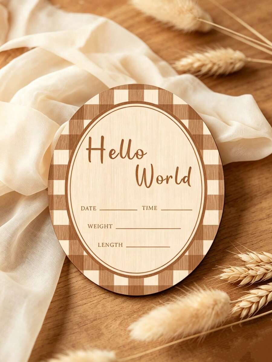 1件 Hello 木製橢圓裝飾牌與飾品,新生兒歡迎標誌,可用作拍照道具,寶寶懷孕公告木製標誌 - 木質色 - 查看 1