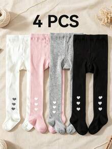 4 Pairs Baby Infant Solid Color Heart Pattern Tights Children Versatile Comfortable Minimalist All-Match Baby Girl Toddler Leggings - Multicolor - View 10